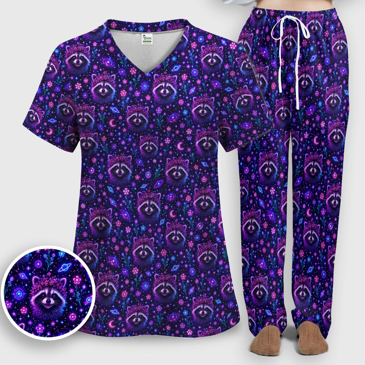 Galaxy Raccoon Nurse Scrub Set