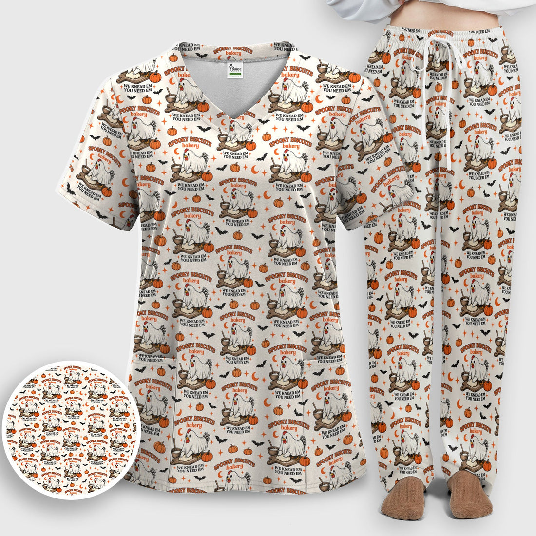 Spooky Biscuits Chicken Nurse Scrub Set - Halloween Gift