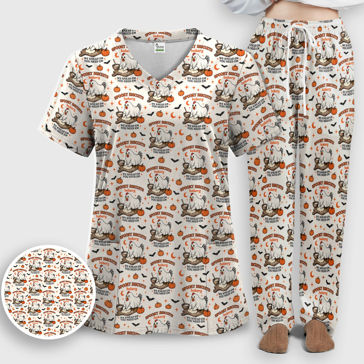 Spooky Biscuits Chicken Nurse Scrub Set - Halloween Gift