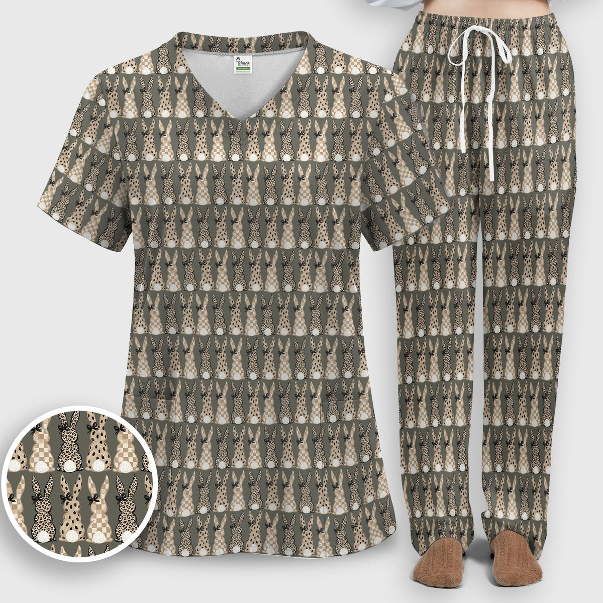 Vintage Bunny Beige Nurse Scrub Set