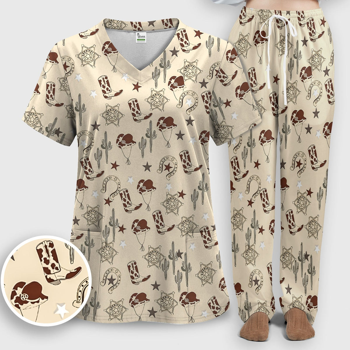 Cowboy Hats & Boots Nurse Scrub Set