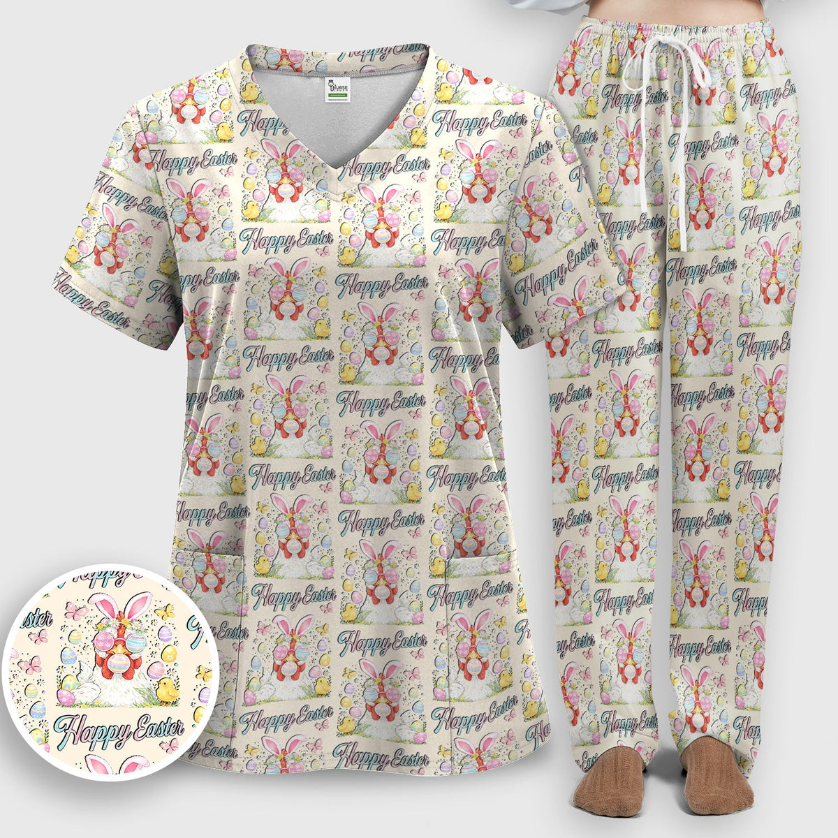 Bunny Eggs Nurse Scrub Set - Easter Gift