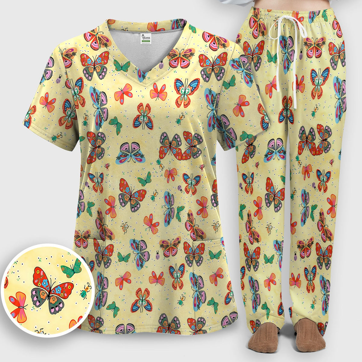 Colorful Butterfly Garden Nurse Scrub Set