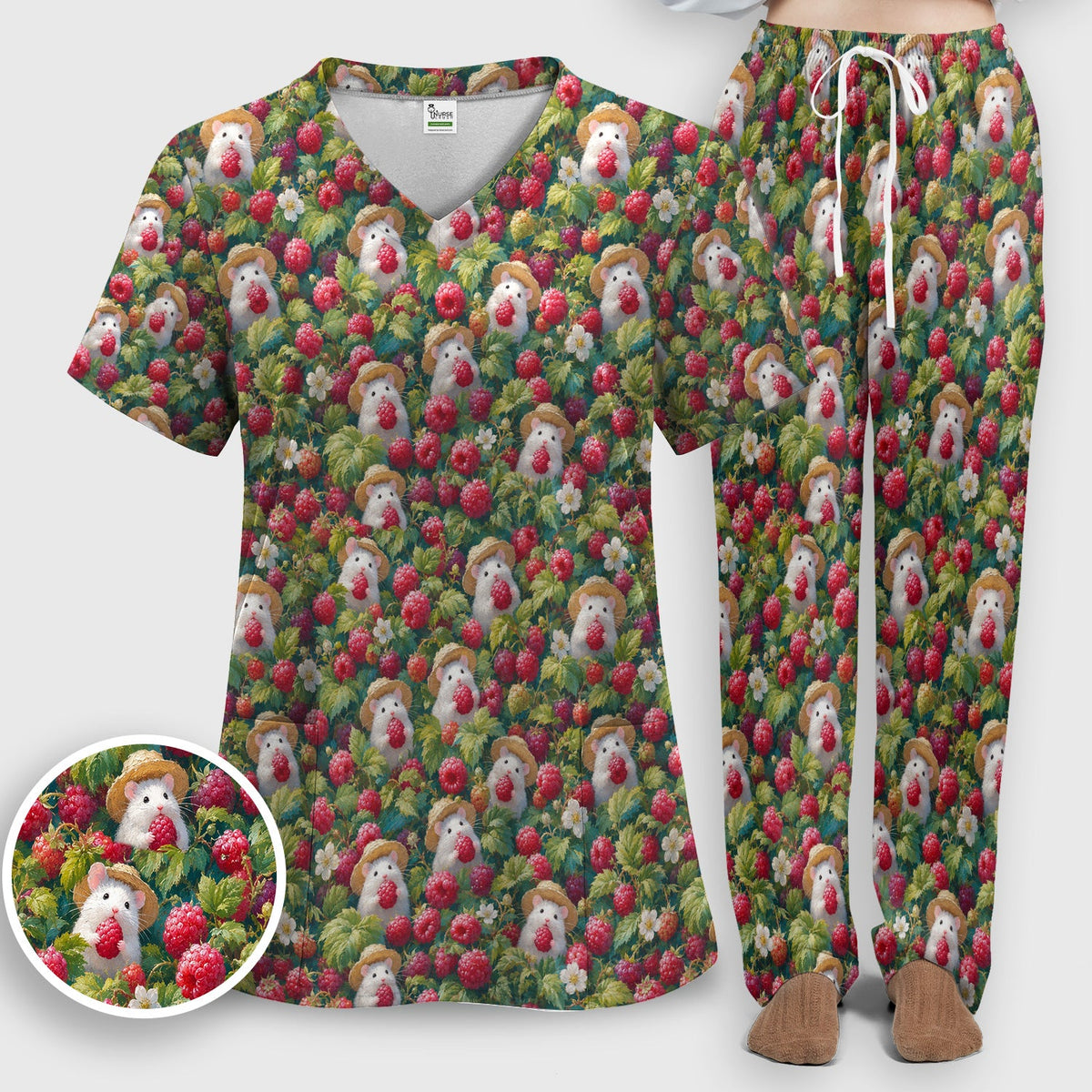 Raspberry Mouse Garden Nurse Scrub Set