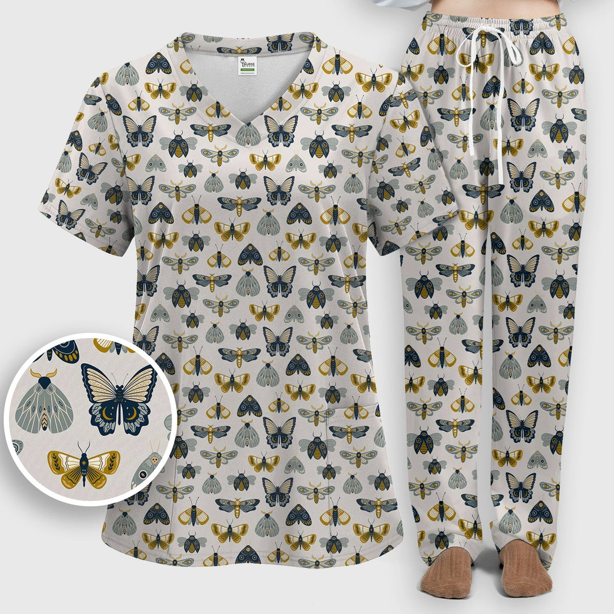 Vintage Butterfly Moth Insect Nurse Scrub Set