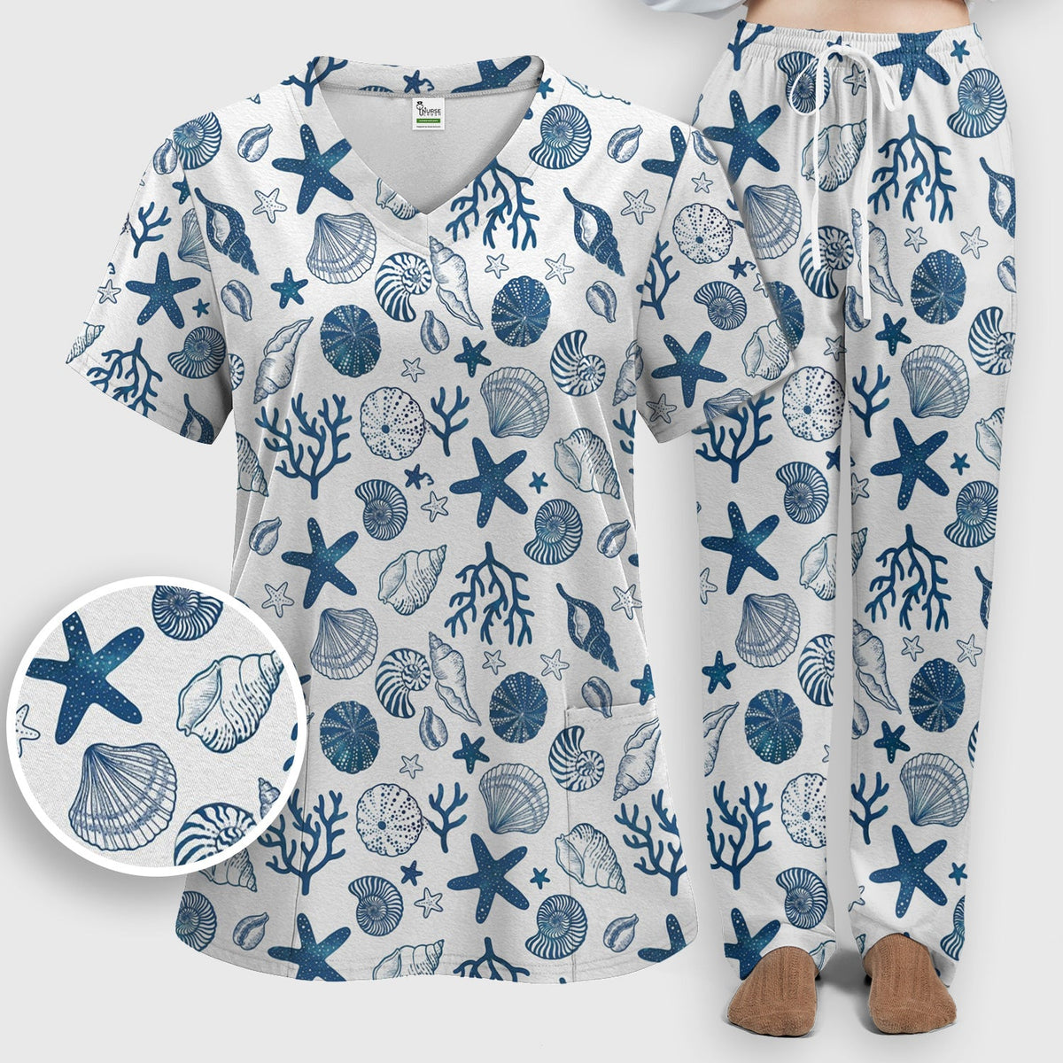 Ocean Shell Starfish Nurse Scrub Set
