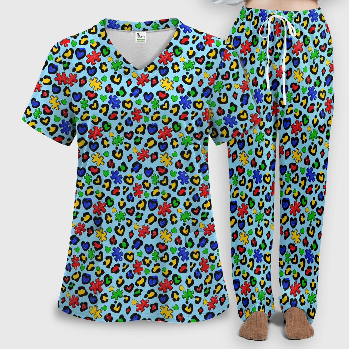 Puzzle Piece Heart Nurse Scrub Set