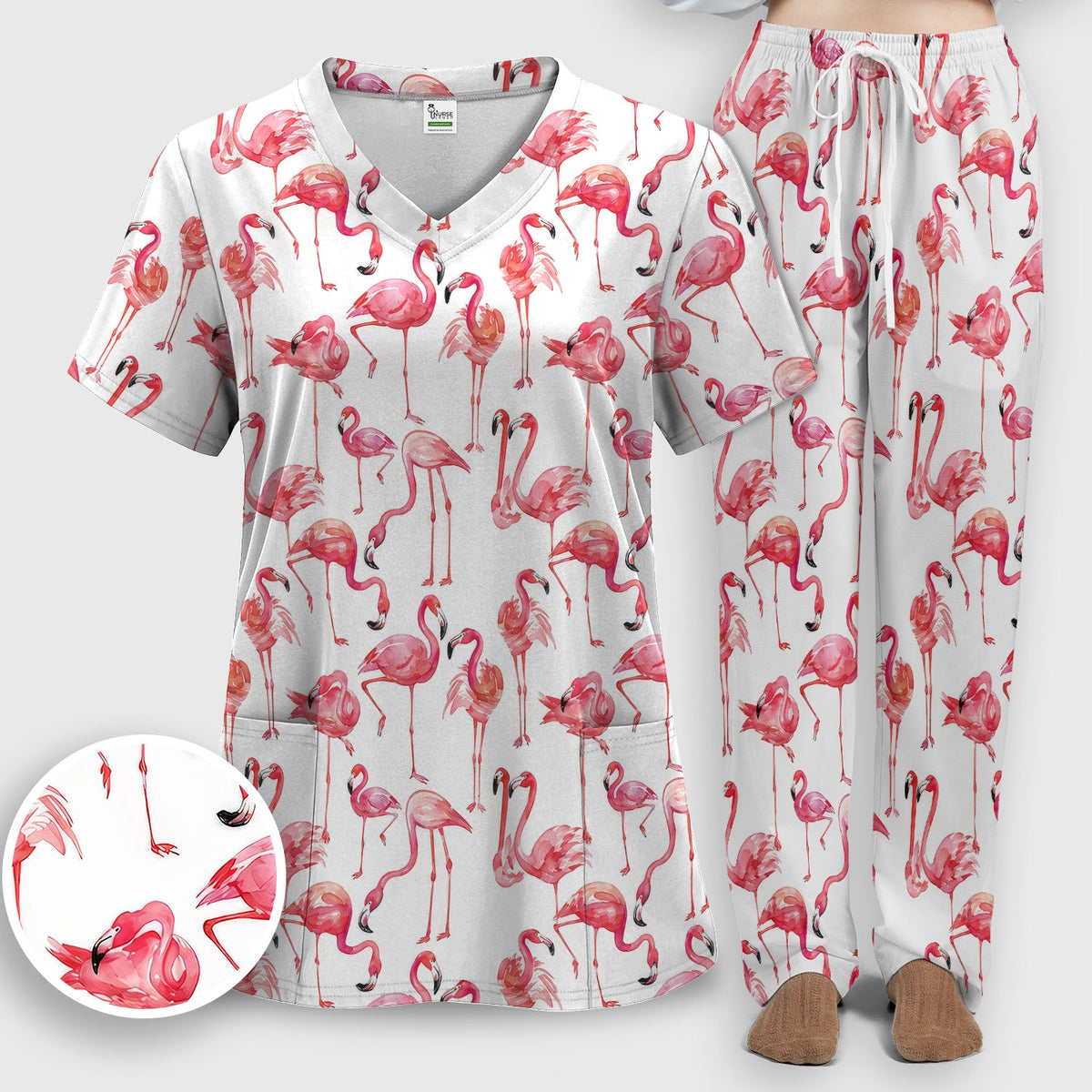 Pink Flamingo Tropical Bird Nurse Scrub Set