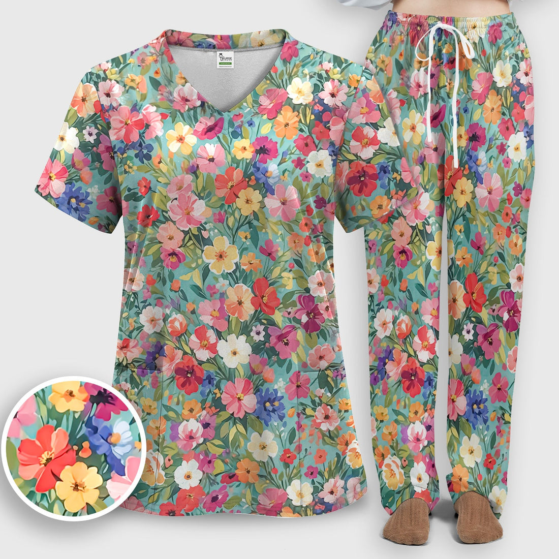 Colorful Wildflower Garden Bloom Nurse Scrub Set