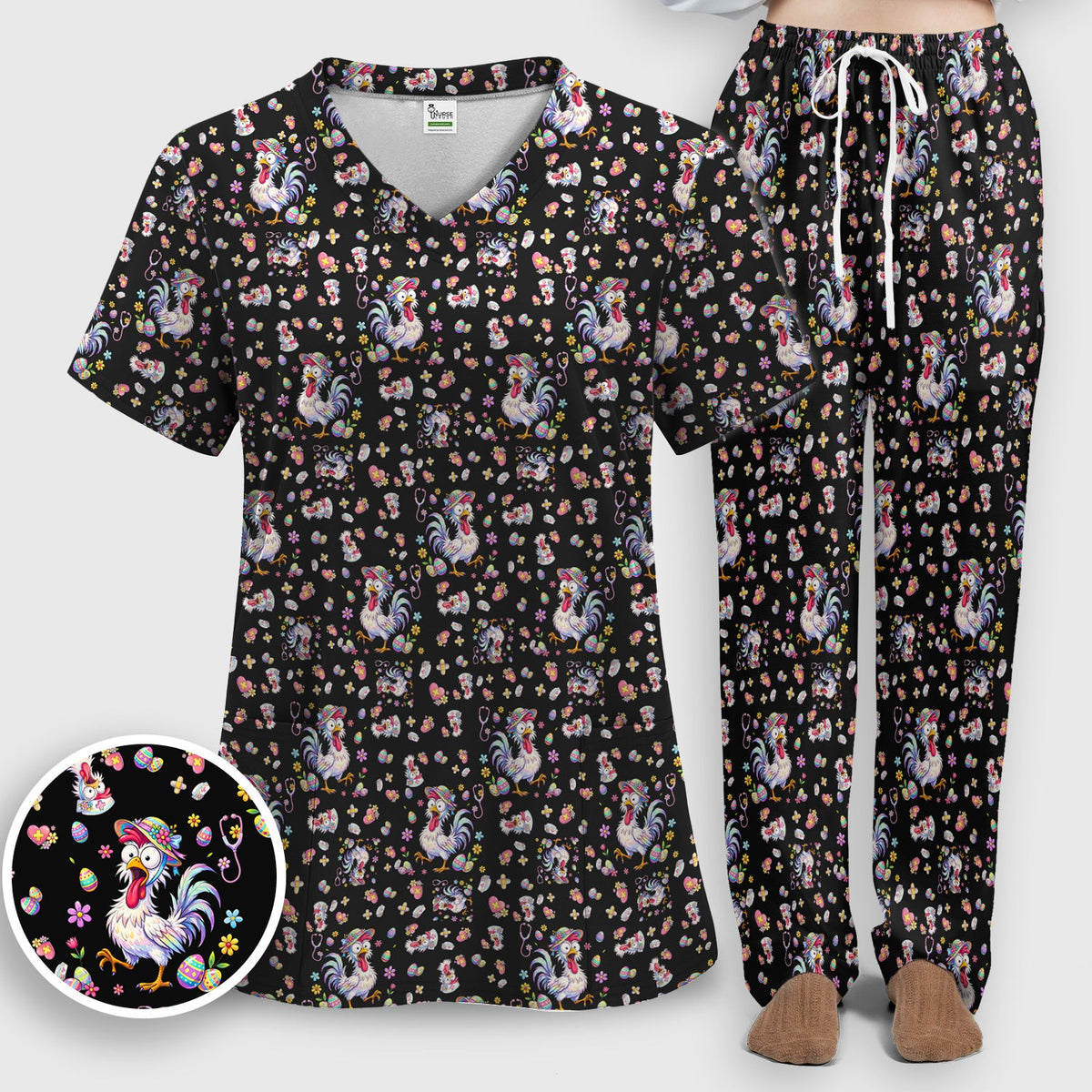 Easter Chicken Nurse Scrub Set