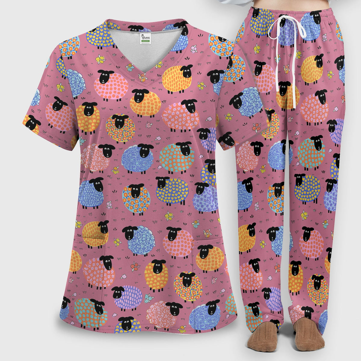 Colorful Sheep Nurse Scrub Set