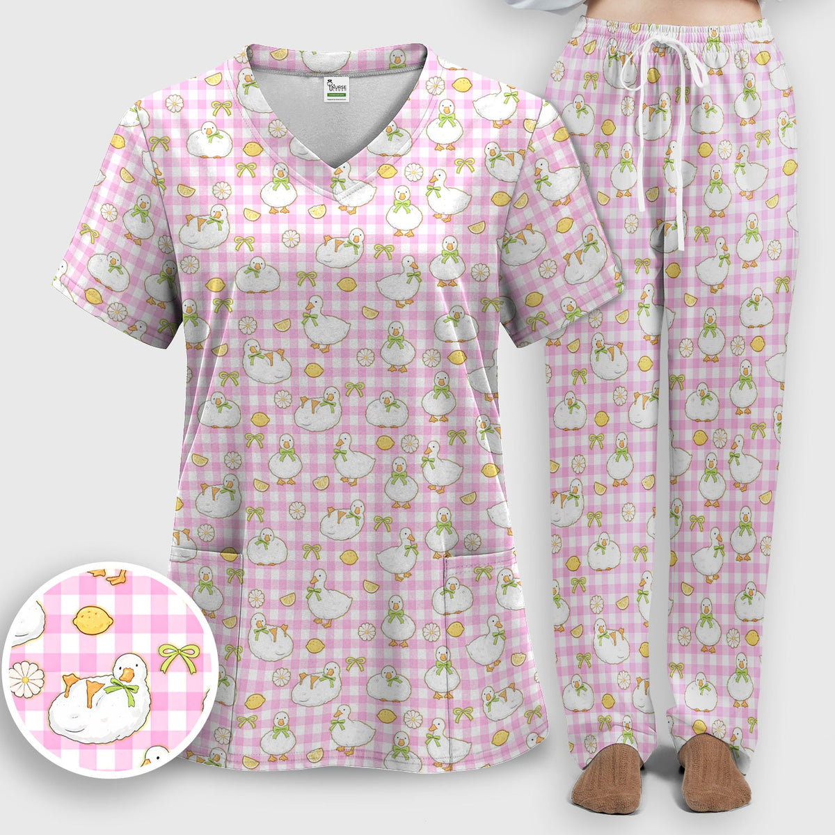 Adorable Ducks Lemon Daisy Nurse Scrub Set