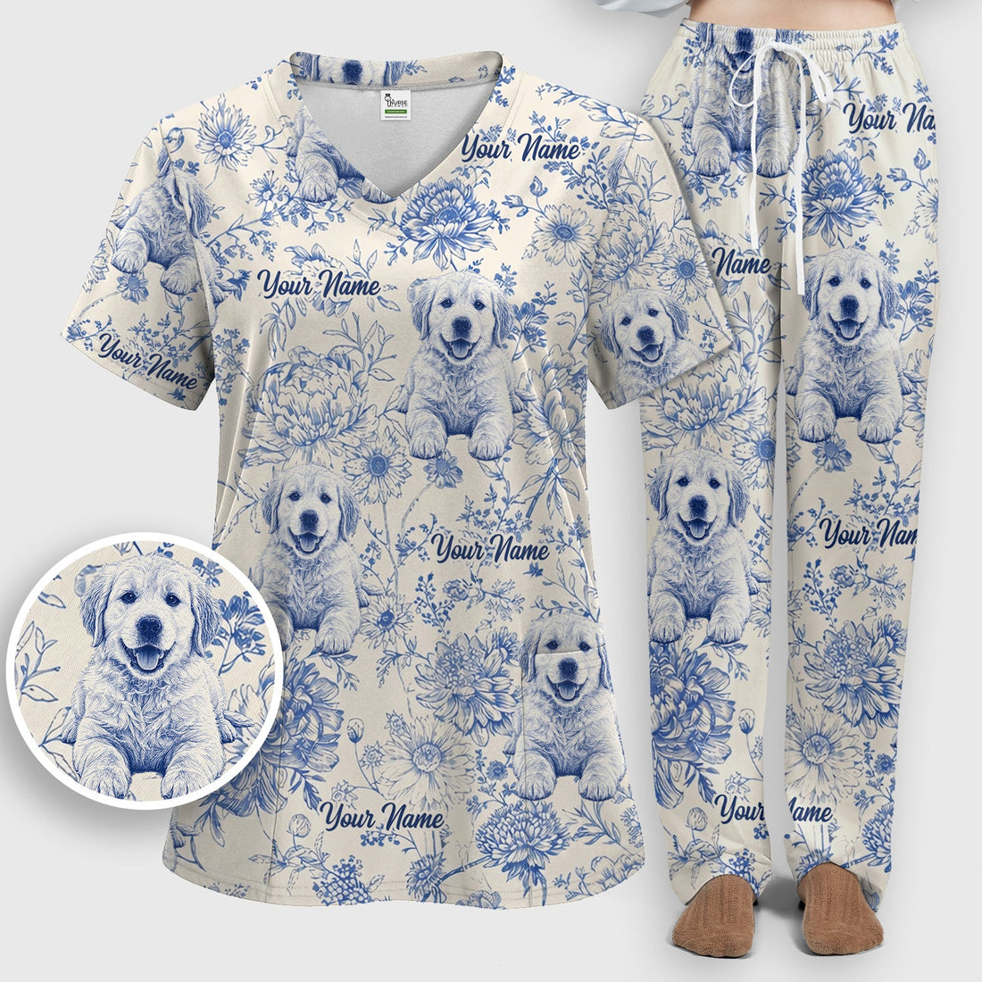 Personalized Pet Photo Floral Nurse Scrub Set