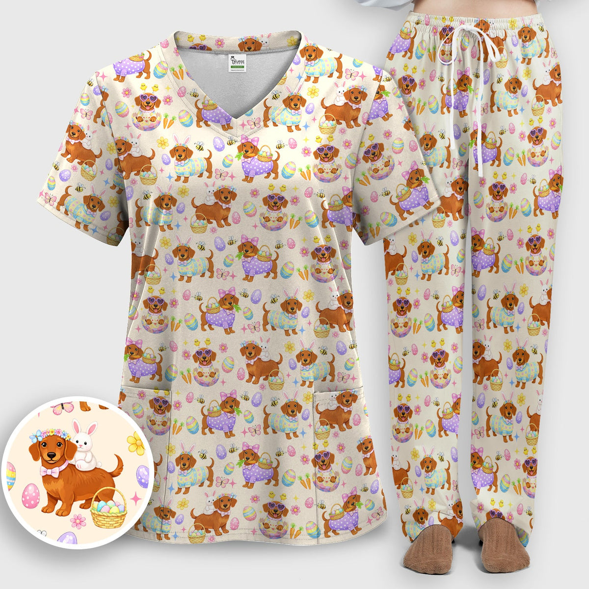 Easter Dachshund Nurse Scrub Set