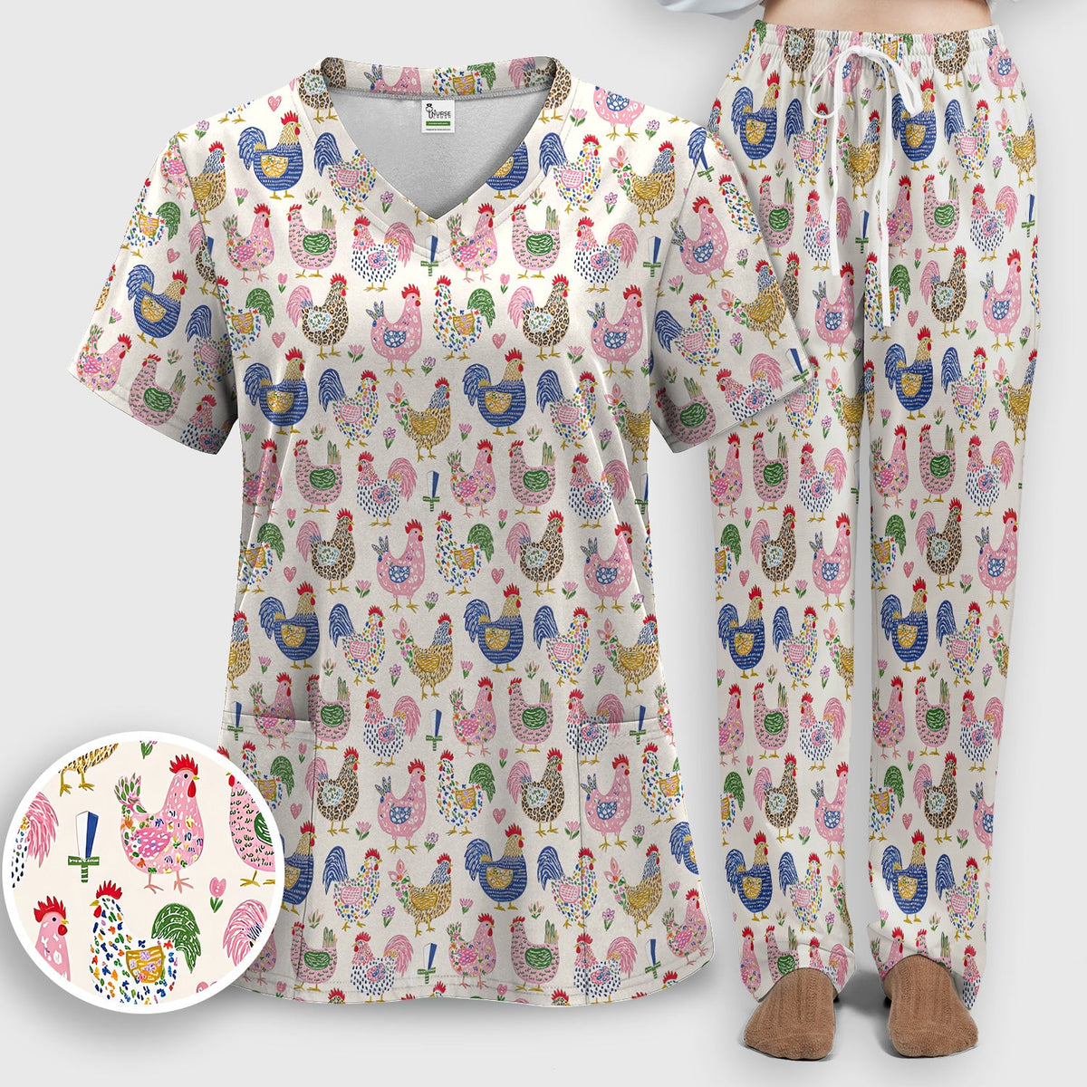 Chicken Rooster Nurse Scrub Set