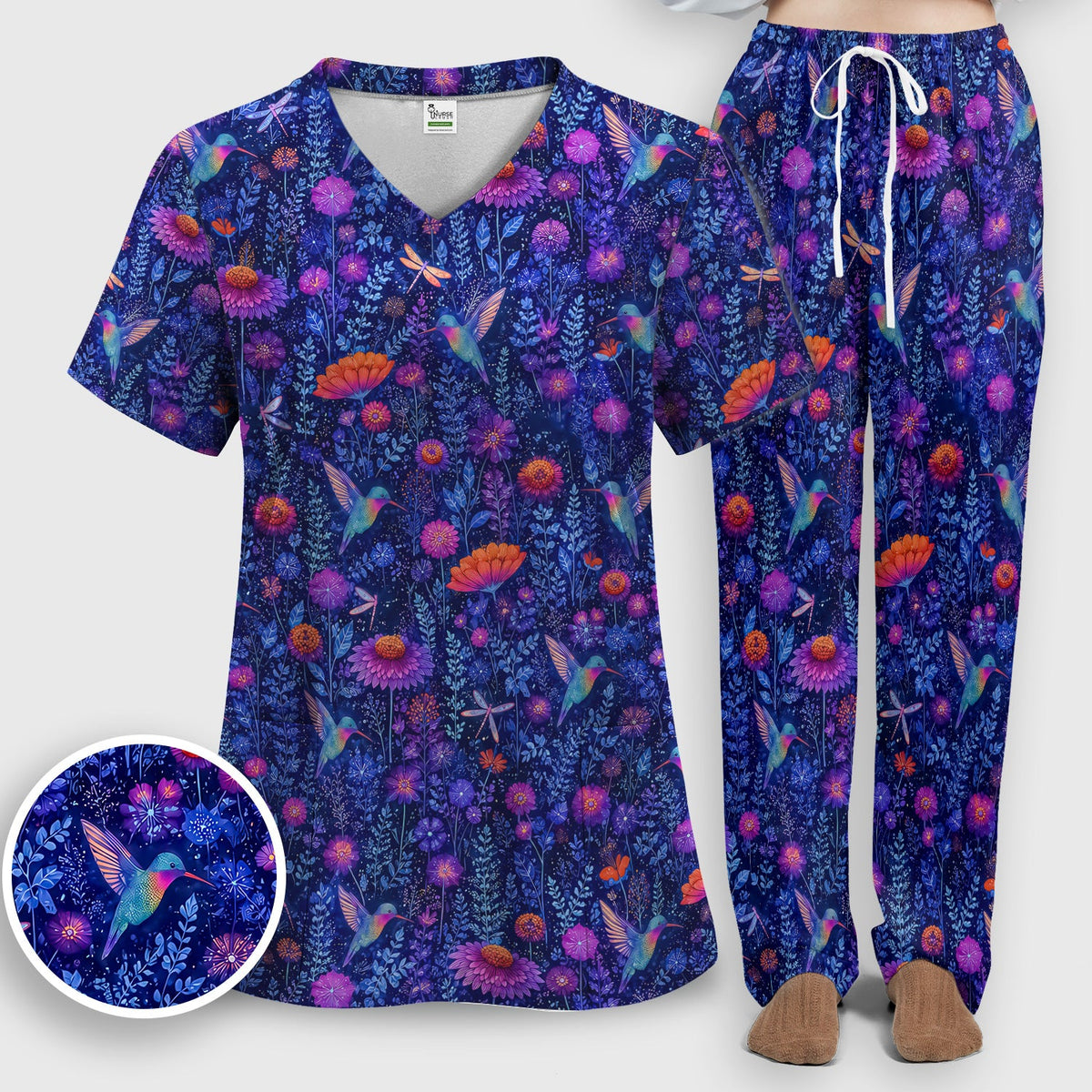 Enchanted Hummingbird Wildflower Garden Nurse Scrub Set