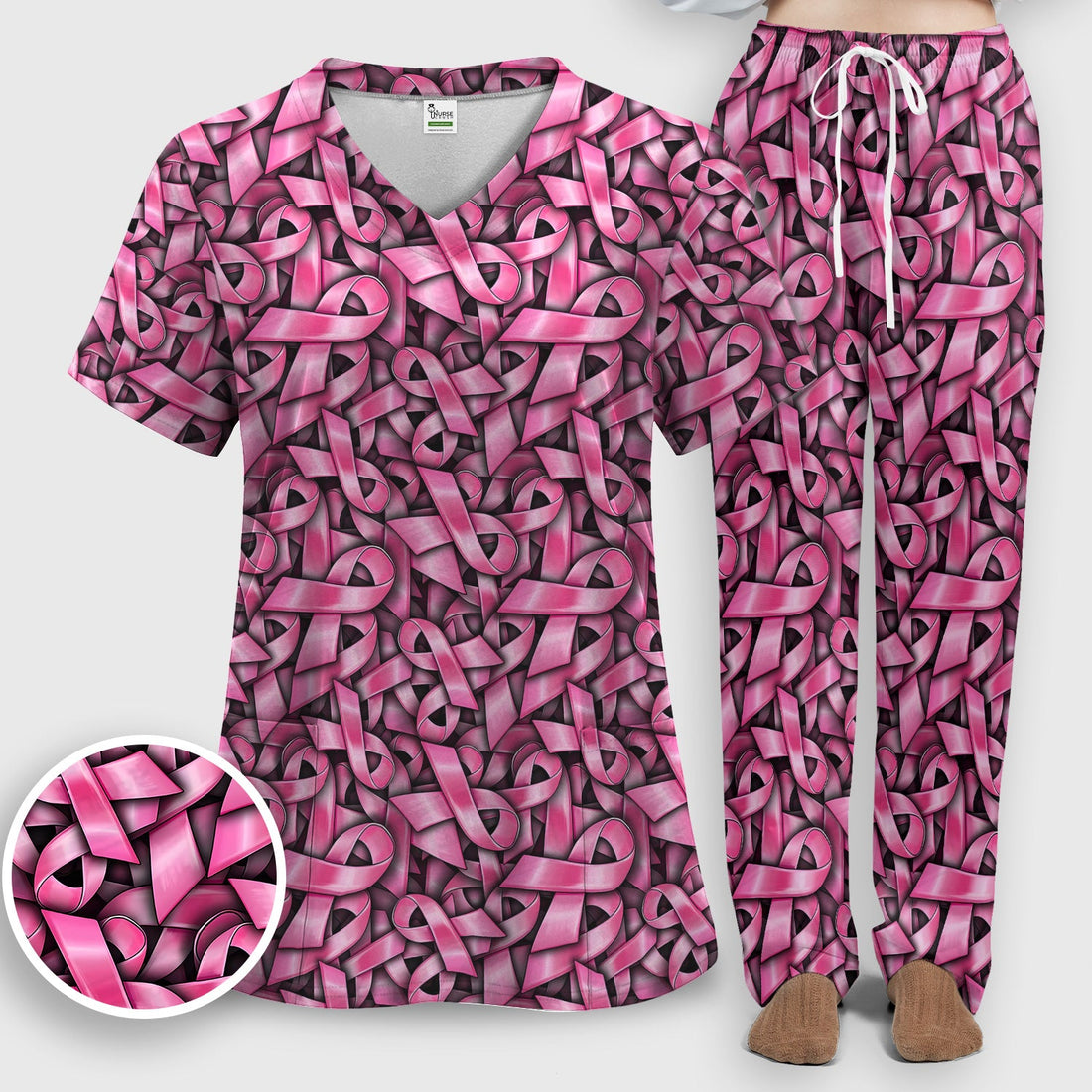 Breast Cancer Ribbon Oncology Nurse Scrub Set