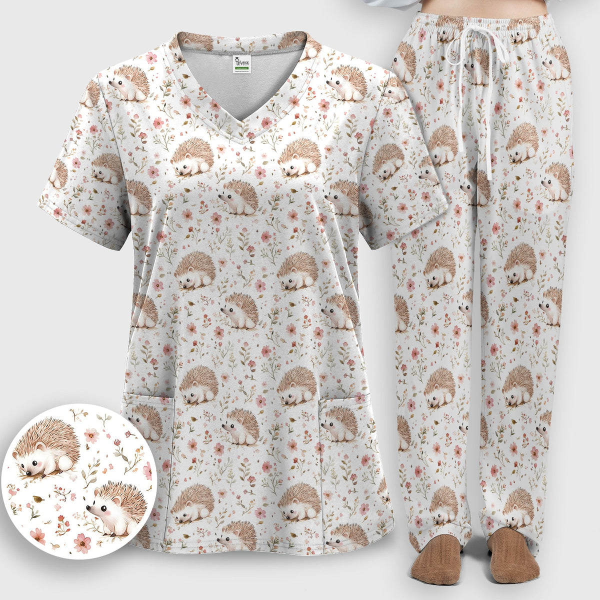 Hedgehog Wildflower Garden Nurse Scrub Set