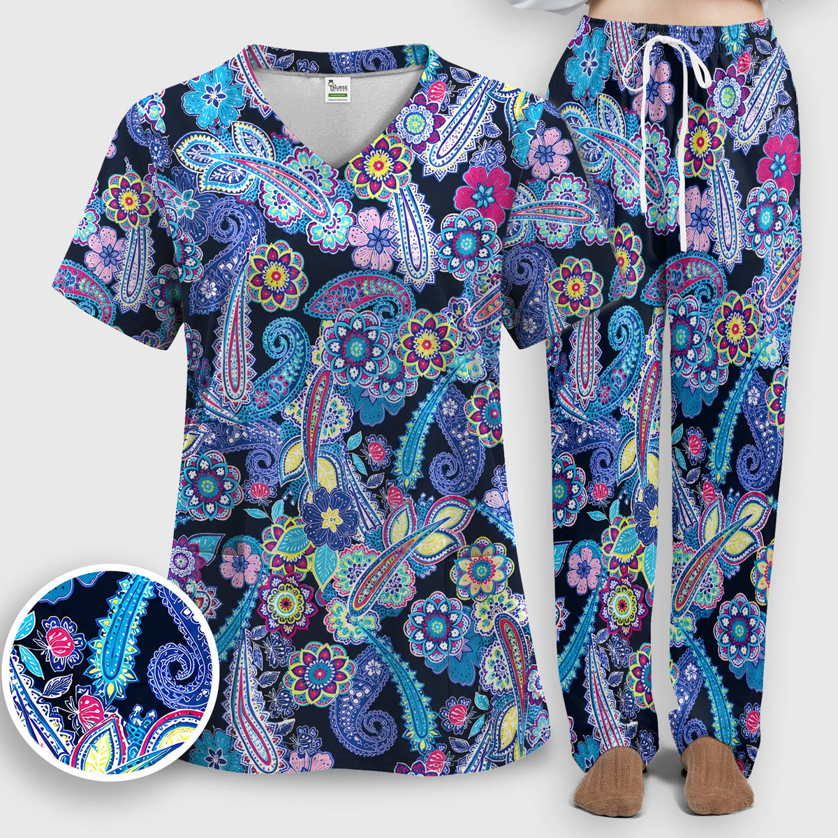 Vibrant Paisley Floral Nurse Scrub Set