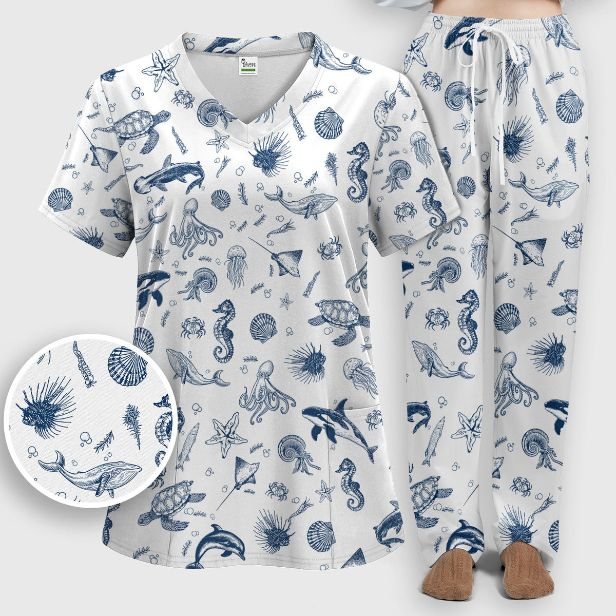 Marine Sea Life Nurse Scrub Set