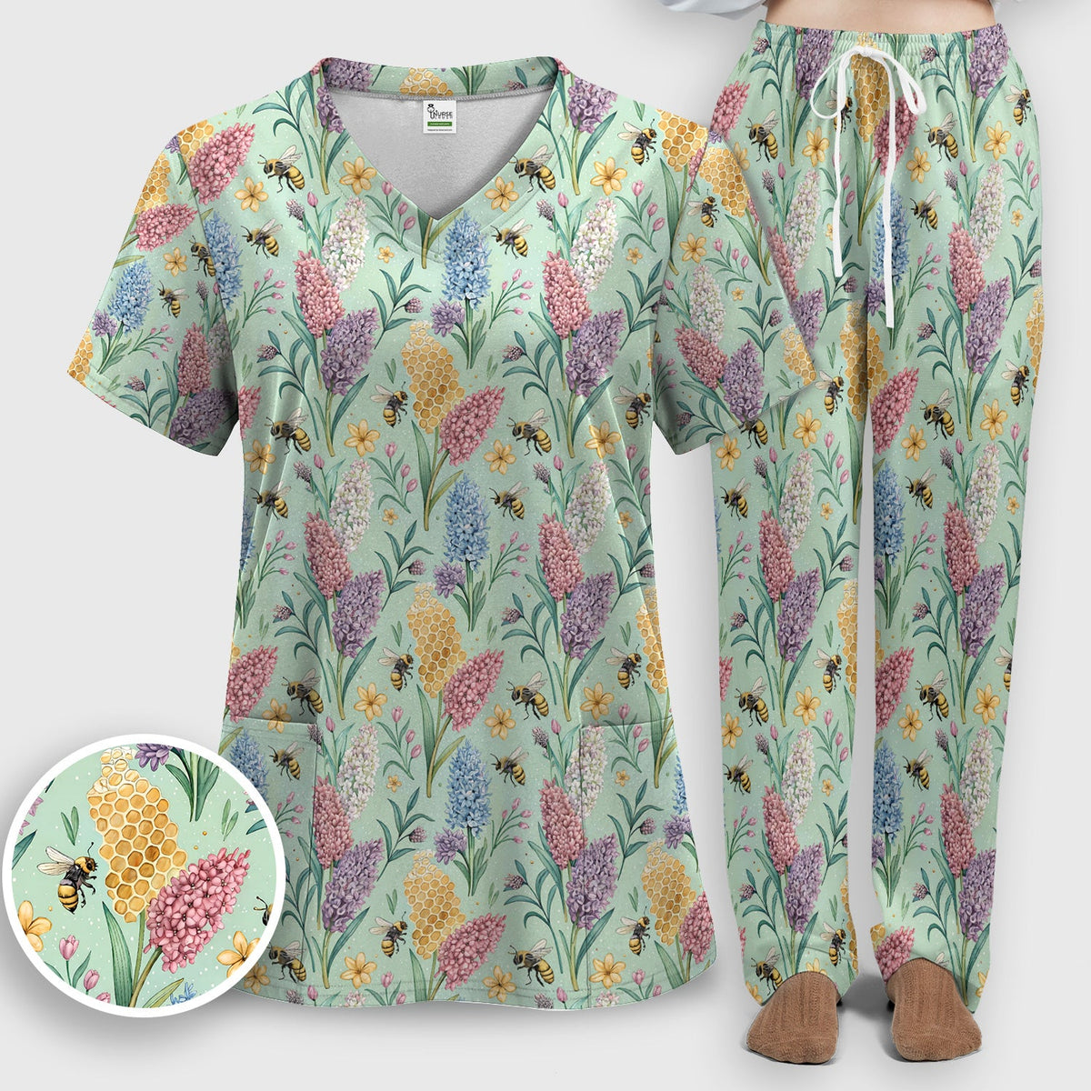 Pastel Wildflower Honeybee Nurse Scrub Set