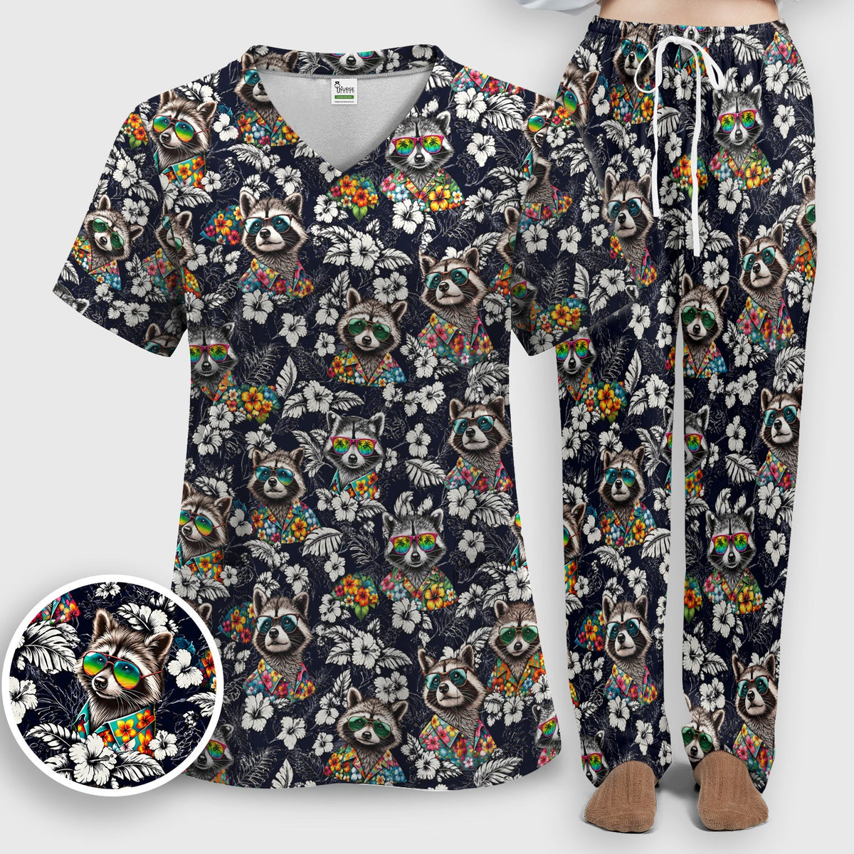 Tropical Raccoon Floral Nurse Scrub Set