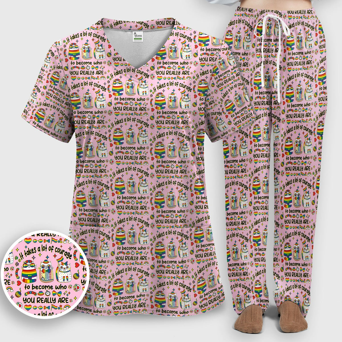 Nurse Rainbow Cat Courage Scrub Set