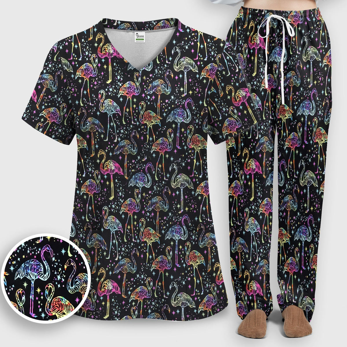 Neon Flamingo Starry Night Nurse Scrub Set
