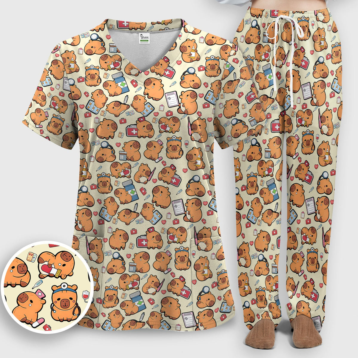 Capybara Stethoscope Medical Tools Nurse Scrub Set