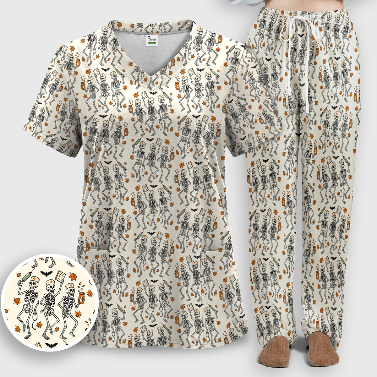Skeleton Nurse Scrub Set - Halloween Gift