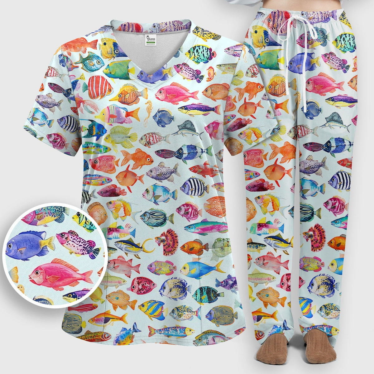Colorful Tropical Fish Print Nurse Scrub Set
