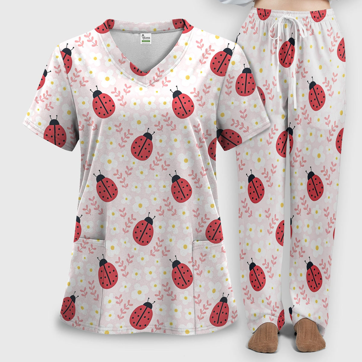 Lovely Ladybug Blossom Garden Nurse Scrub Set