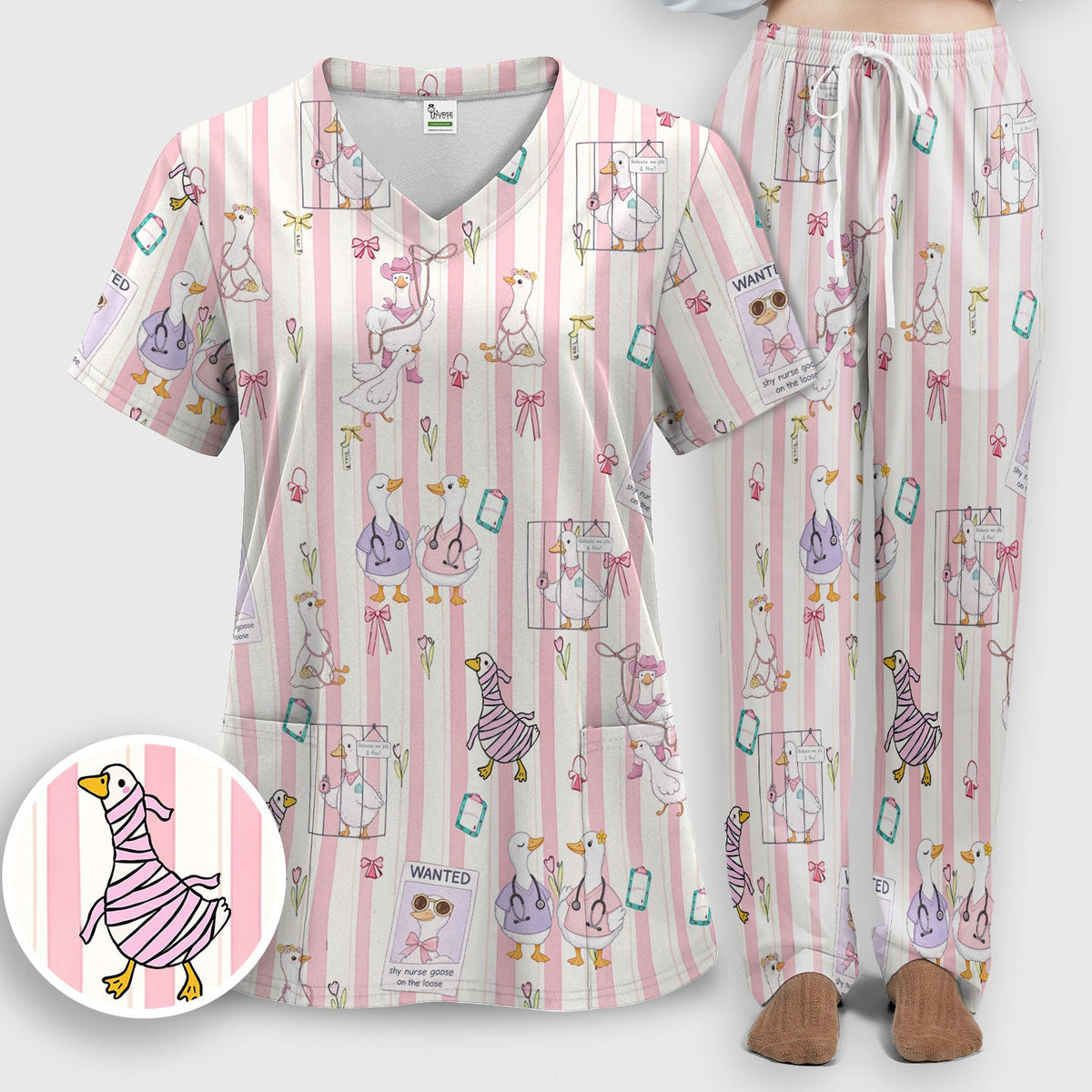 Duck Stripe Nurse Scrub Set