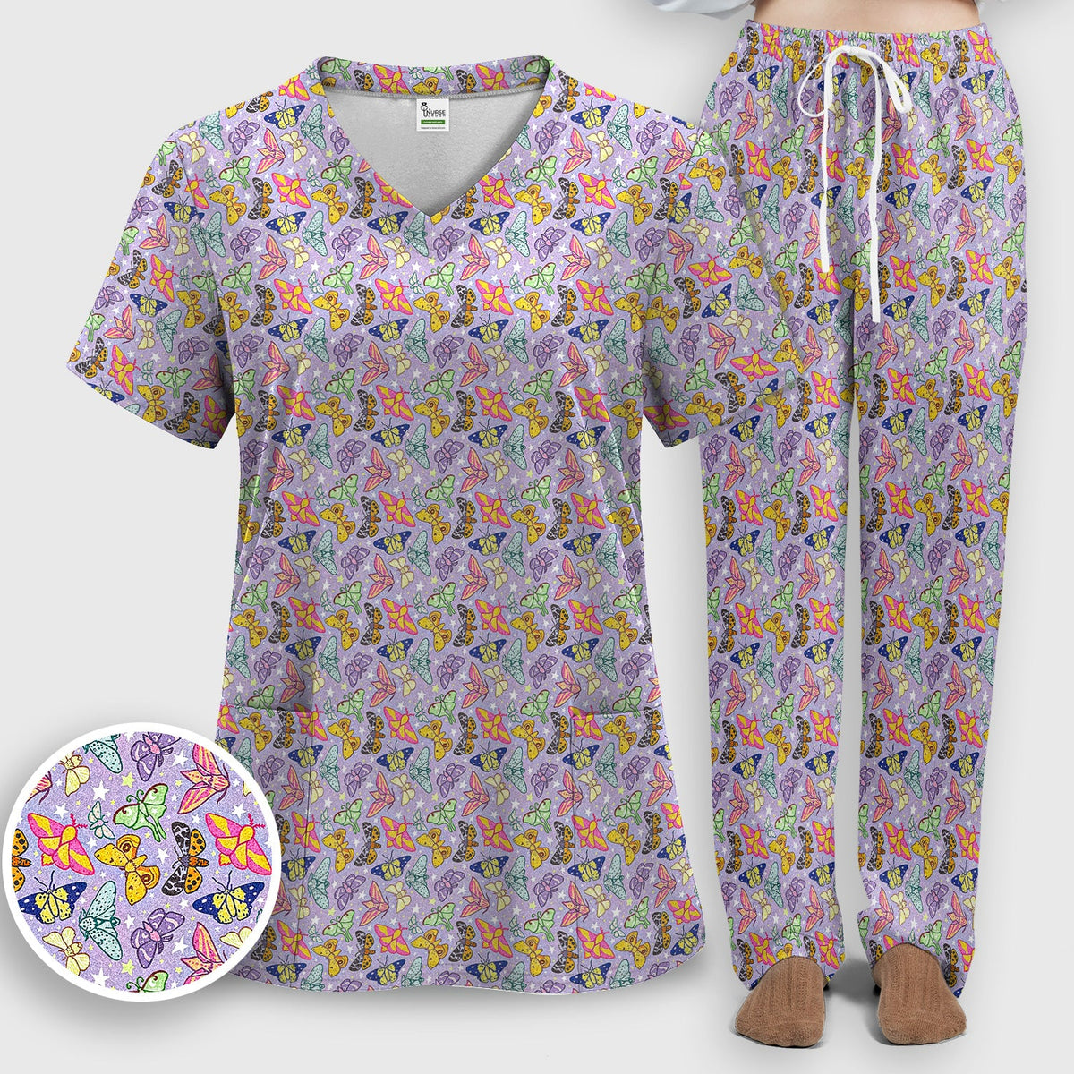 Colorful Butterfly Nurse Scrub Set