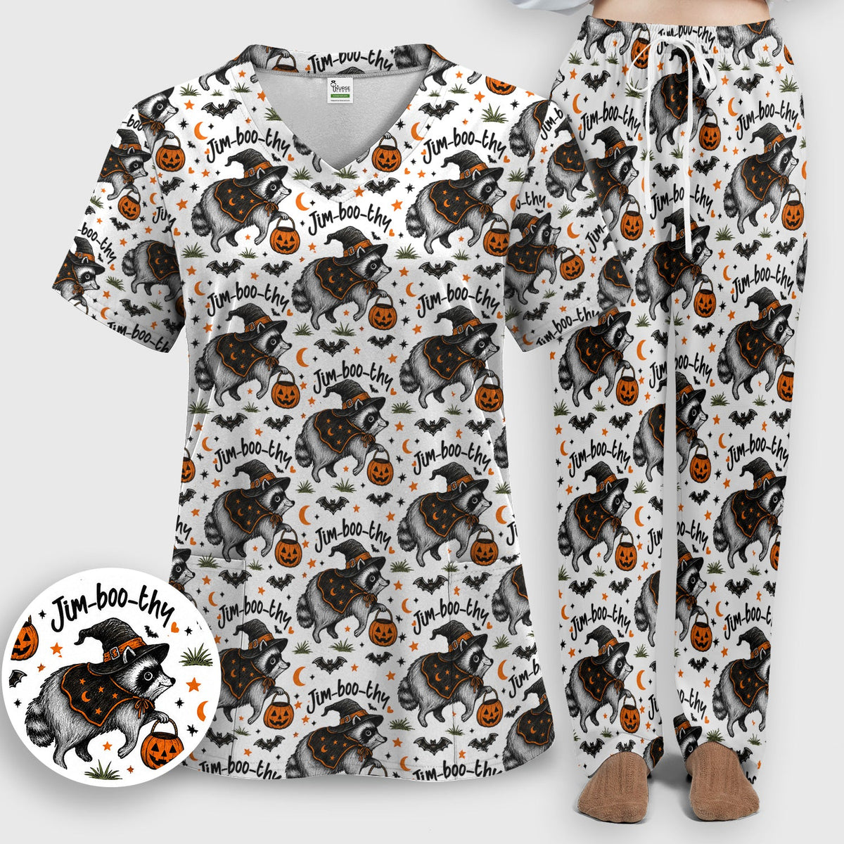 Jim Boo Thy Raccoon Nurse Scrub Set