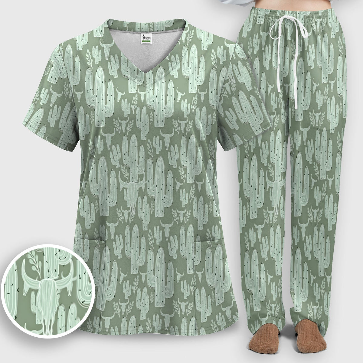 Desert Cactus Skull Nurse Scrub Set