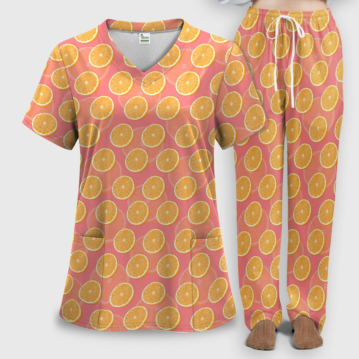 Fresh Orange Slice Nurse Scrub Set