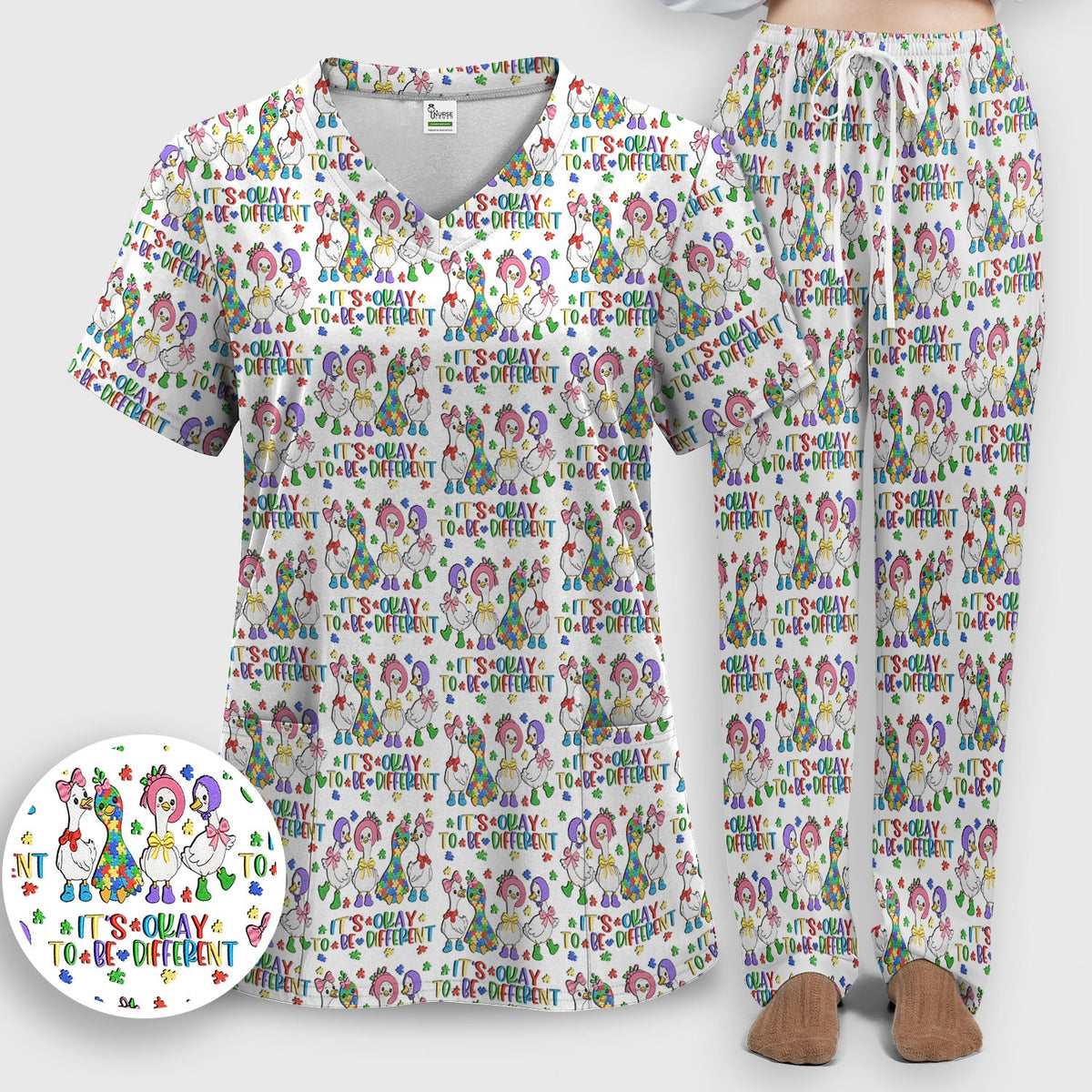 It's Okay To Be Different Duck Nurse Scrub Set