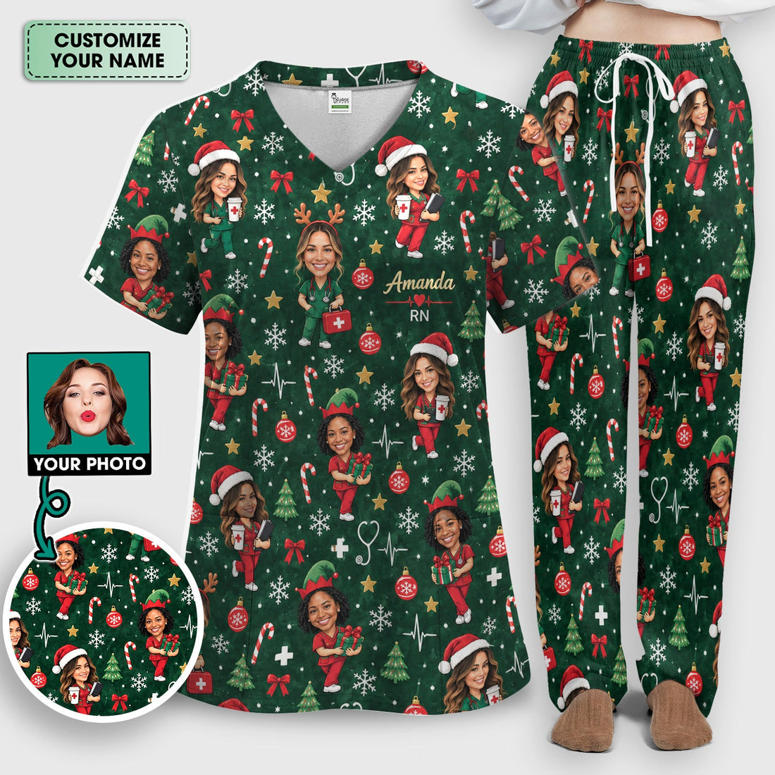 Personalized Christmas Photo Nurse Scrub Set
