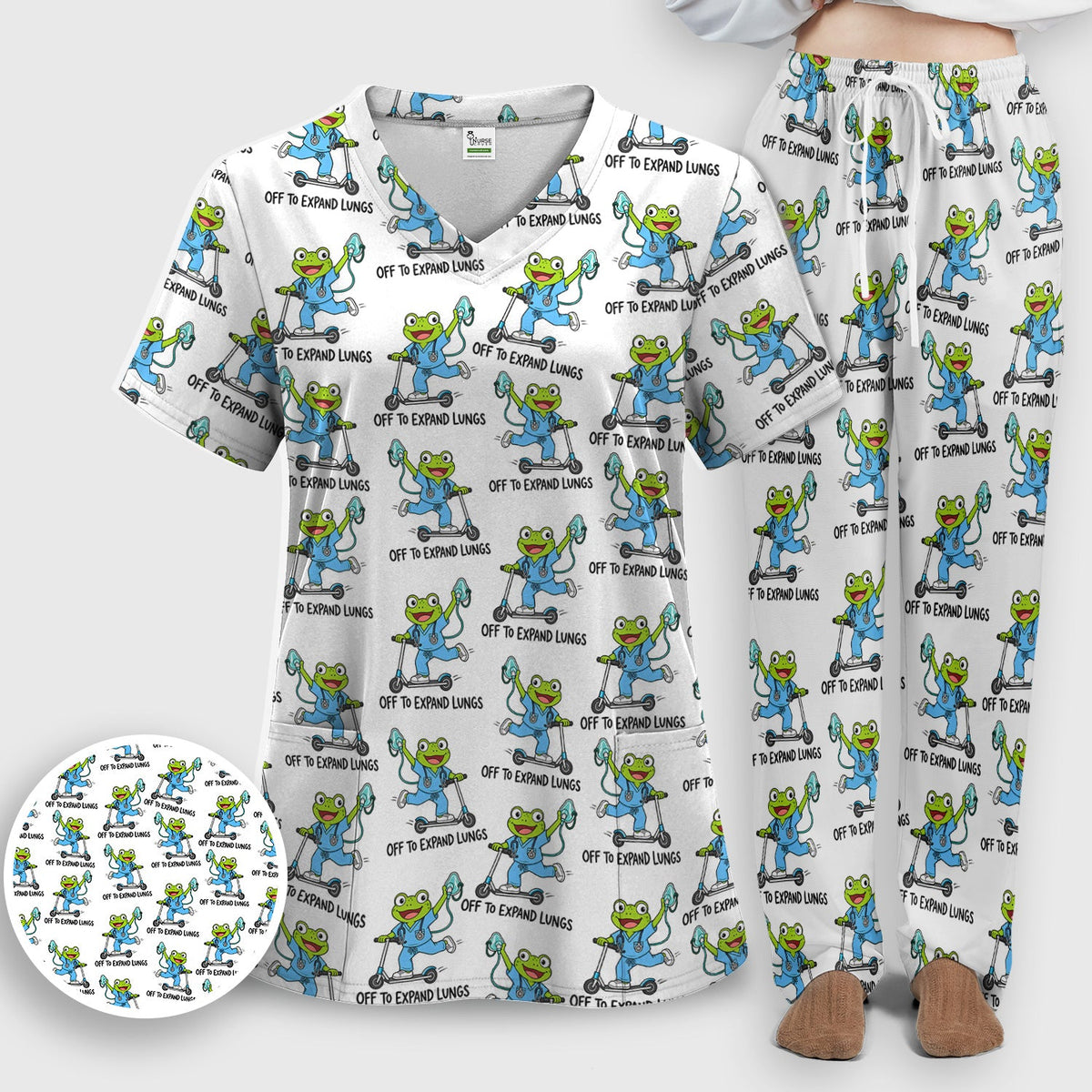 Off To Expand Lungs Frog Nurse Scrub Set