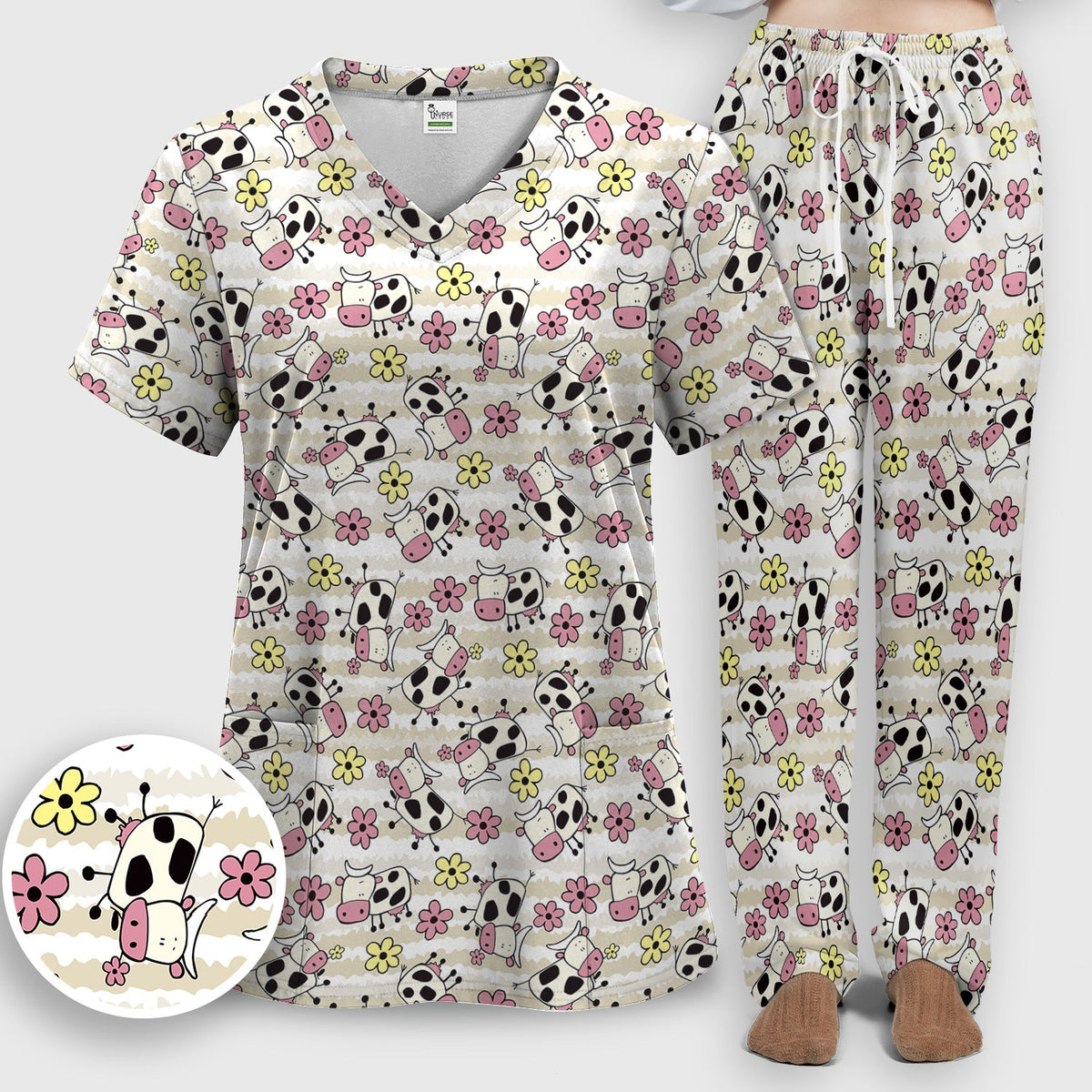 Cow Flower Meadow Nurse Scrub Set