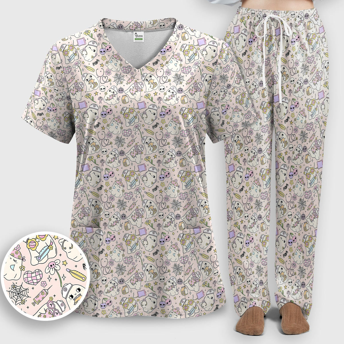 Halloween Ghosts Nurse Scrub Set