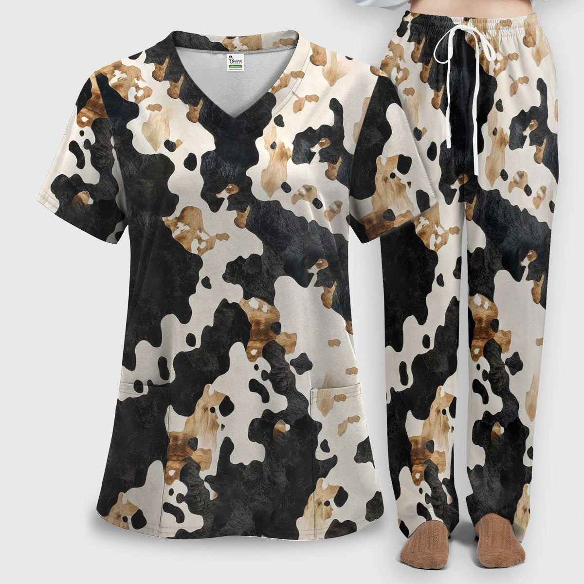 Classic Cow Print Nurse Scrub Set