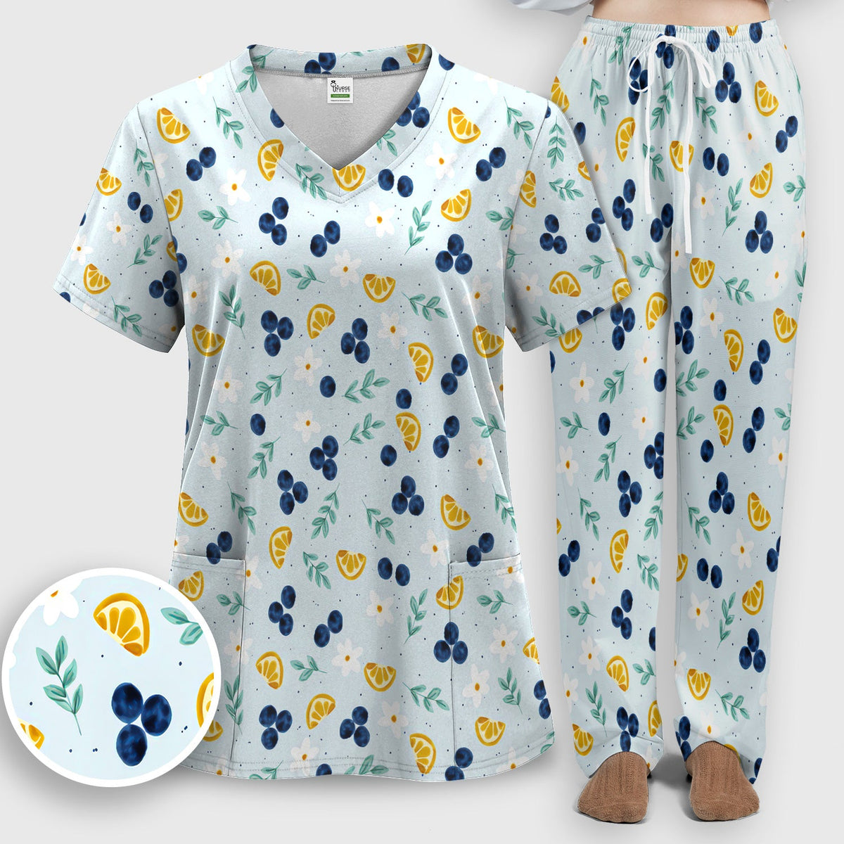 Blueberry Lemon Daisy Nurse Scrub Set