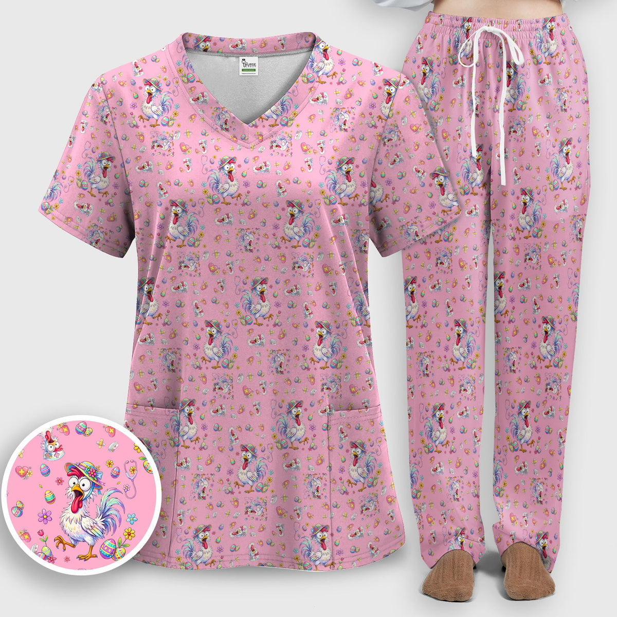Easter Chicken Nurse Scrub Set