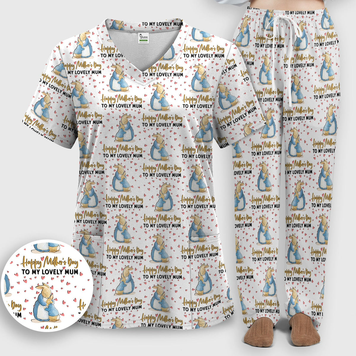 Mothers Day Bunny Love Nurse Scrub Set