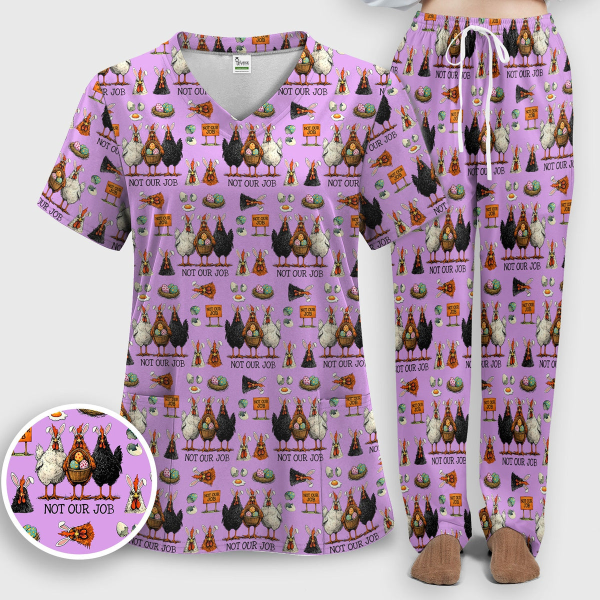 Chicken Humor Nurse Scrub Set - Easter Gift