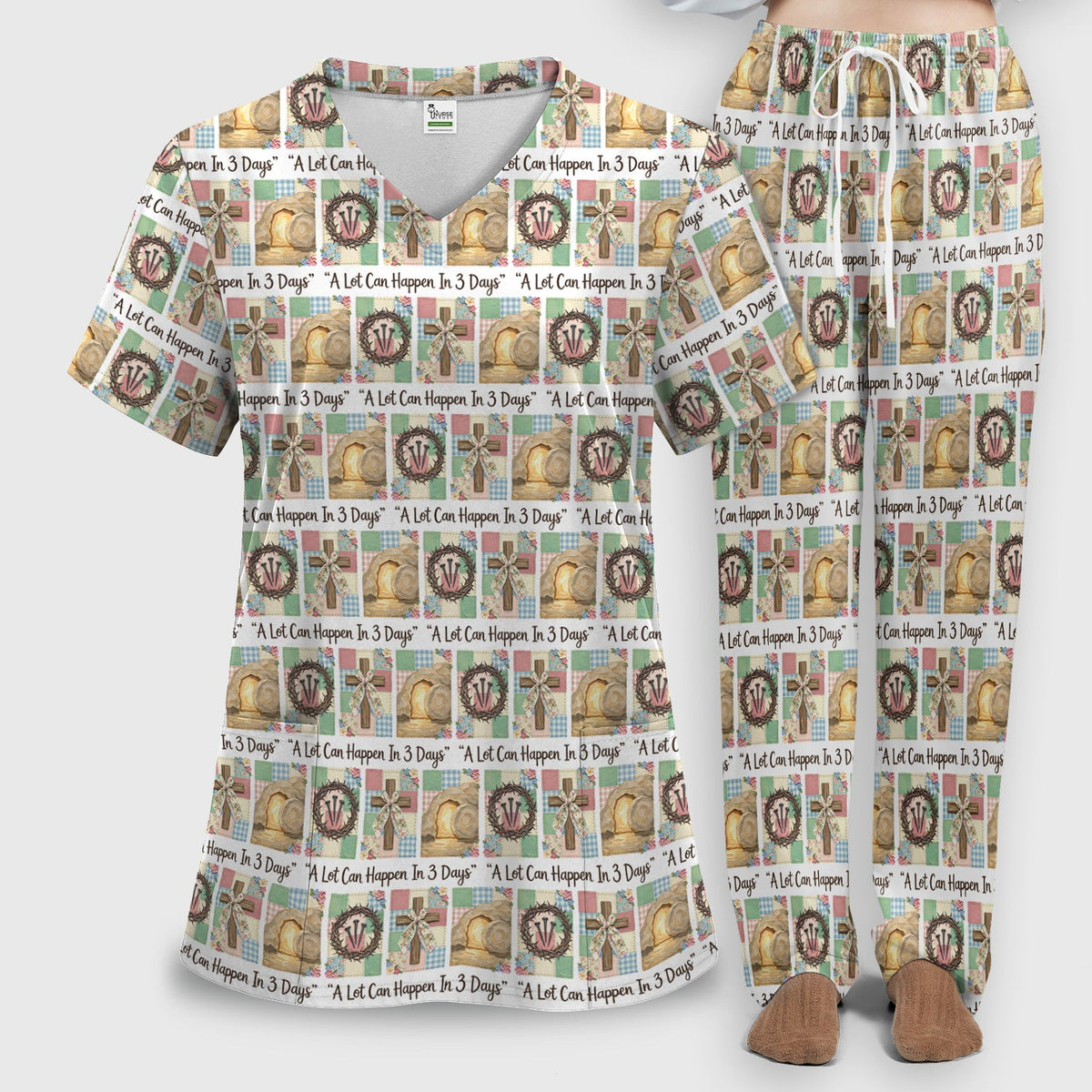 Christian Easter Cross Nurse Scrub Set