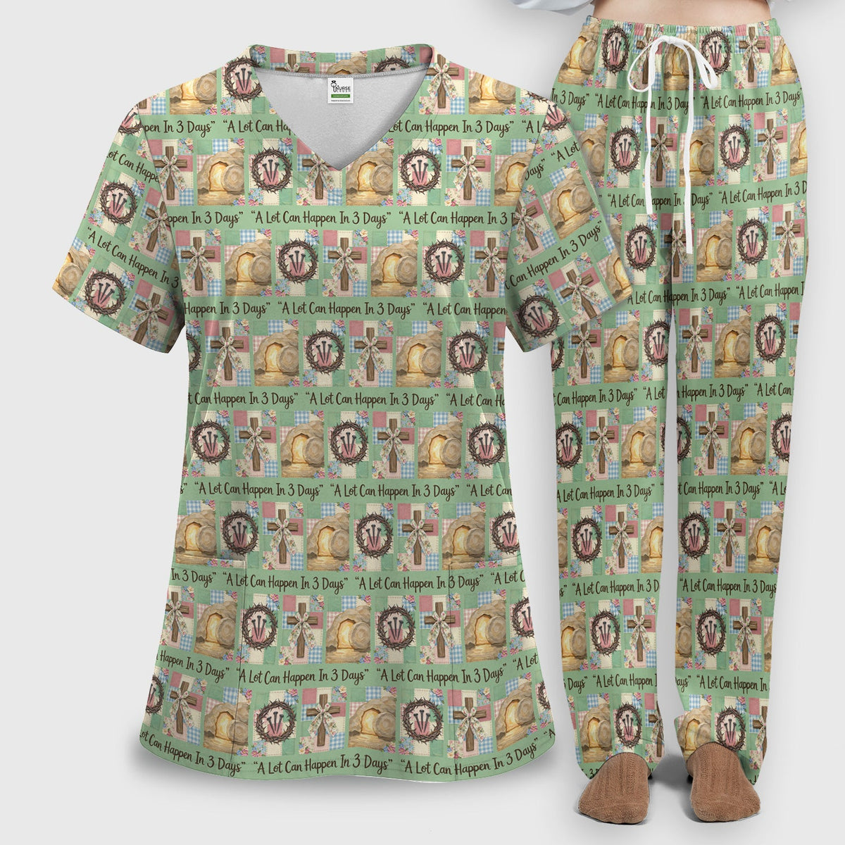 Christian Easter Cross Nurse Scrub Set