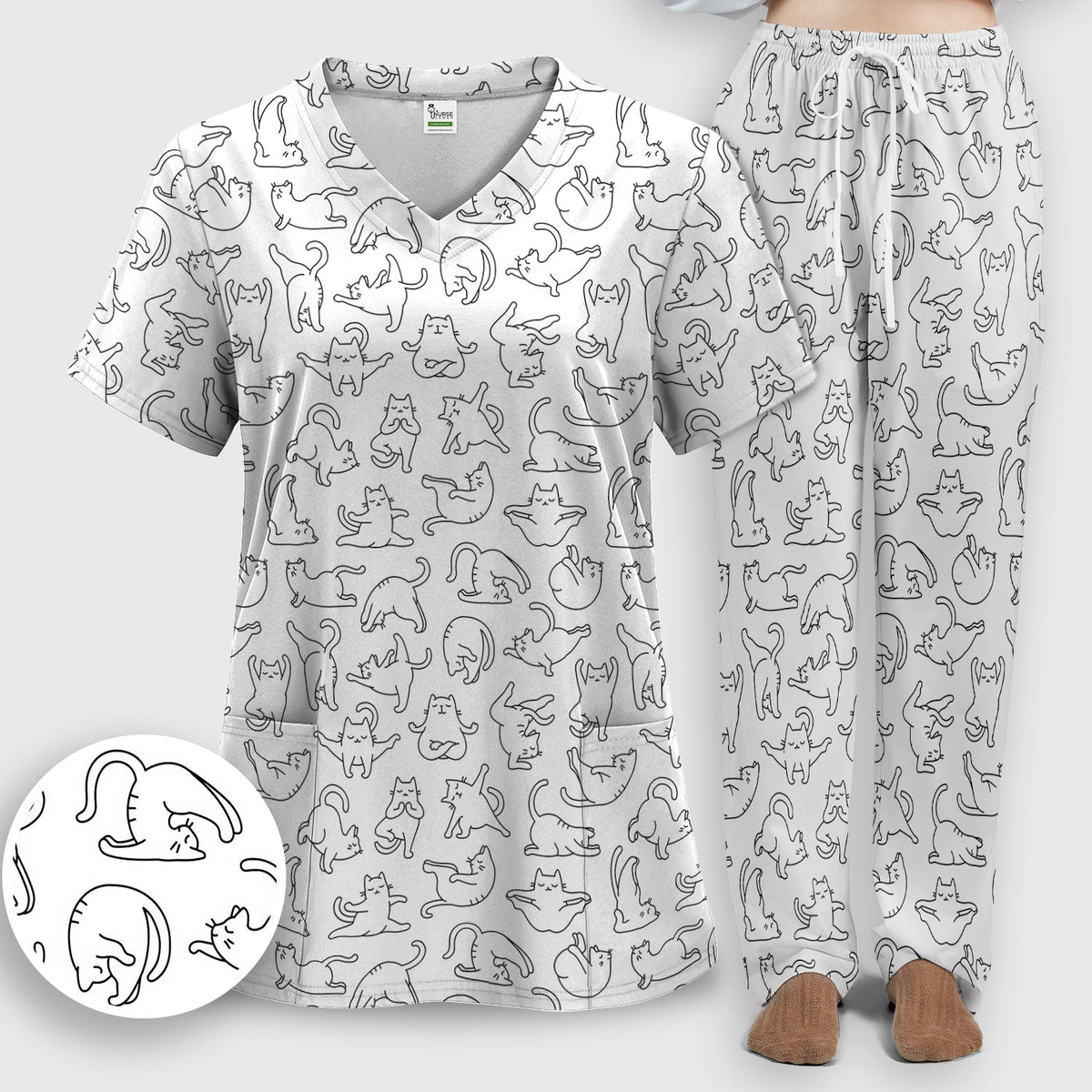 Cat Outline Playing Nurse Scrub Set